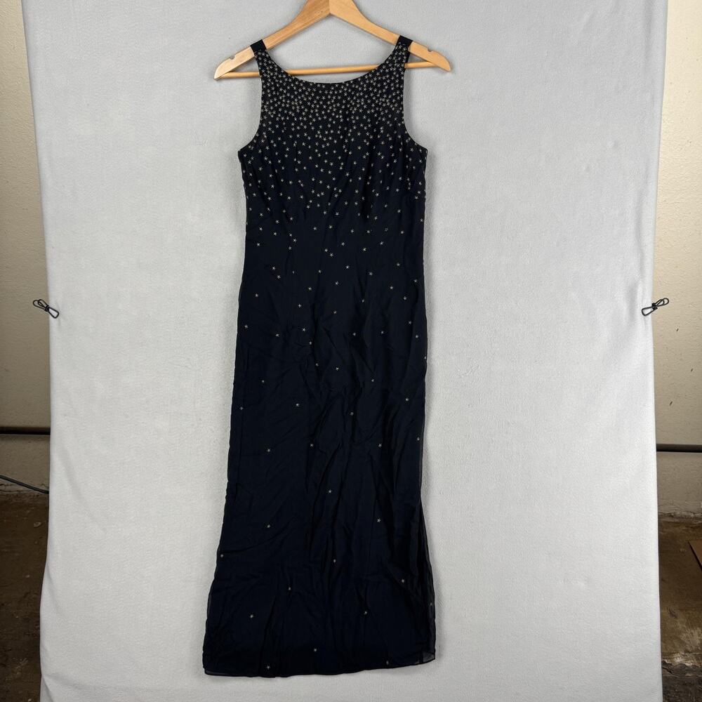 Vintage Ann Taylor Dress Womens 2 Black Silk Midi Floral Embroidered Sheath NWT
